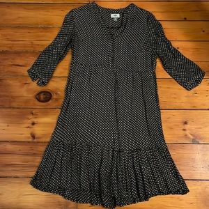 Floral print tunic dress black with white flowers. Cottage core & vintage style